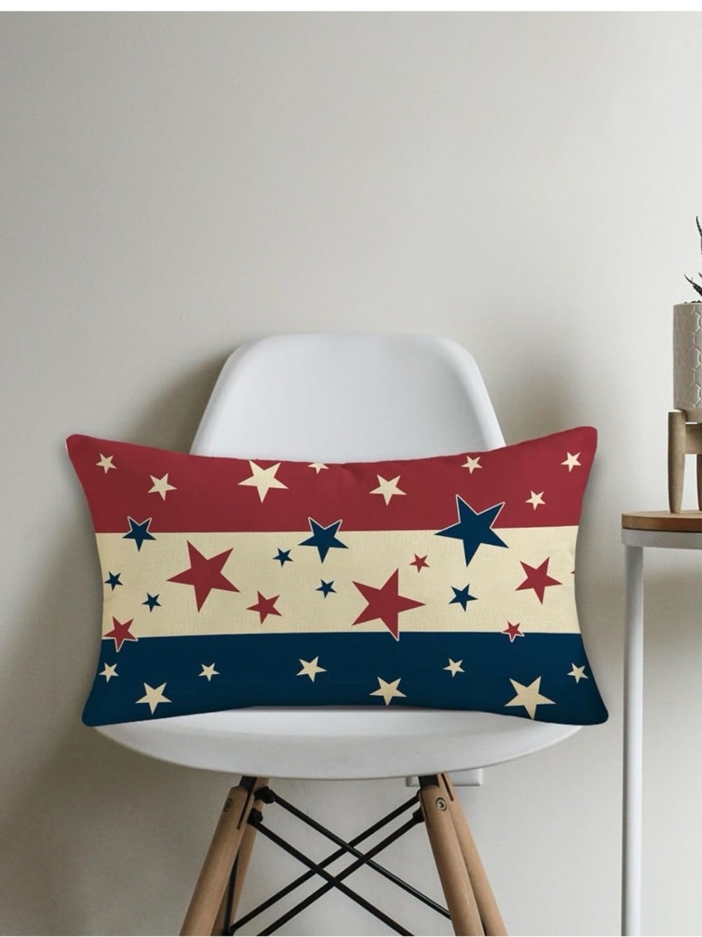 Patriotic Star Stripe Decorative Throw Pillow case only- Red, Cream & Navy